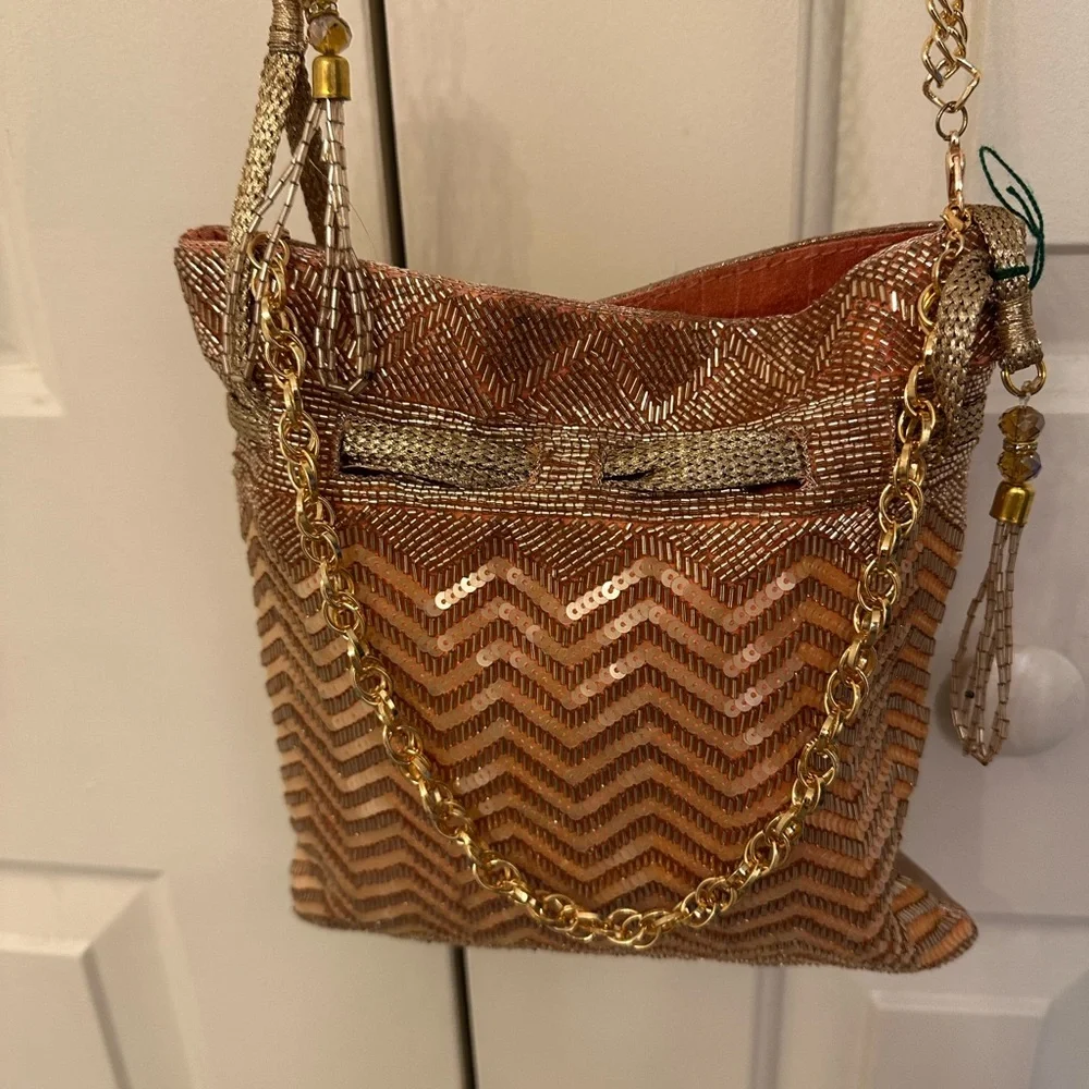 Metallic Zigzag Sequin Shoulder Bag